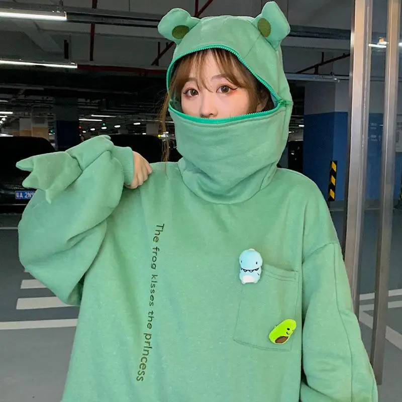 

Sweatshirts Letters Frog Hoodies Thicken Pullover Couple Oversize Hot Hoodie Women Thick Loose Sweatshirt Men Harajuku