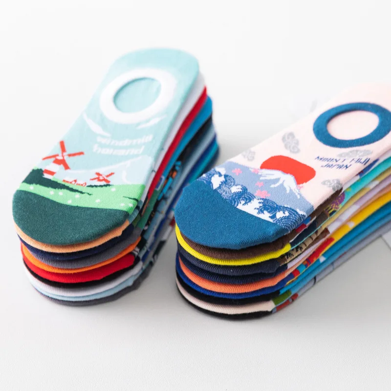 Носки женские хлопковые с милым принтом модные невидимые короткие