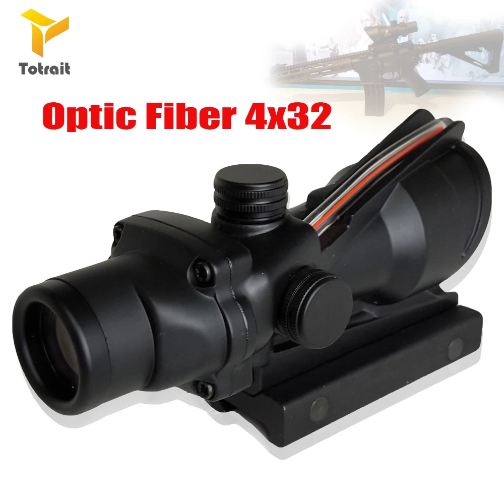 Охотничий оптический прицел Totriat ACOG 4X32 из настоящего волокна с красным и зеленым