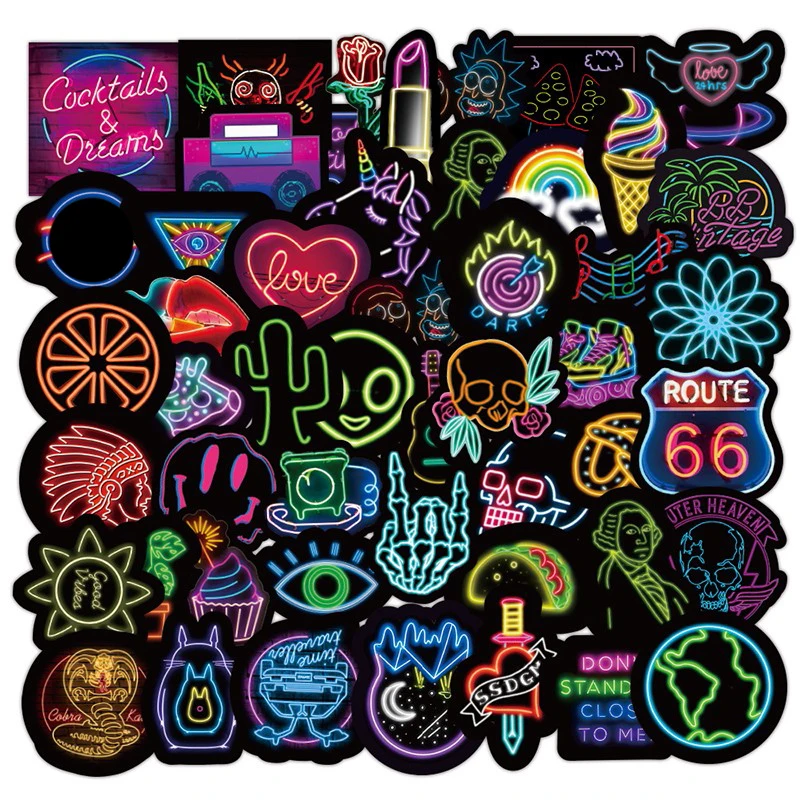 50 Pcs Skateboard Stickers For Children Kids Neon Light Sticker Gifts Toys Anime Decals Laptop Phone Suitcase Guitar Set |