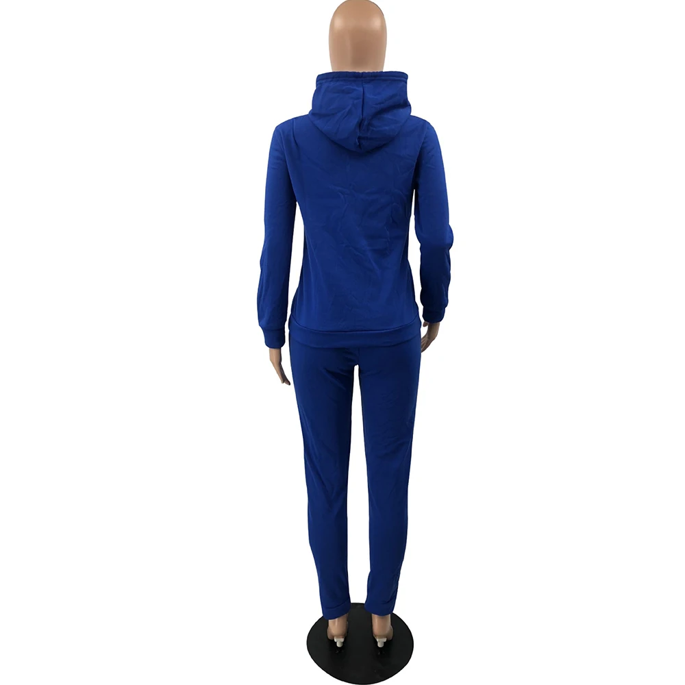 

Letter Printed Casual Sport Two Piece Sets Women 2021 Spring Hooded Long Sleeve Sweatshirt +high Waist Trousers Matching Suits