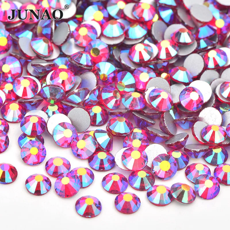 JUNAO SS16 SS20 красные стеклянные стразы AB с плоской задней стороной Кристальные