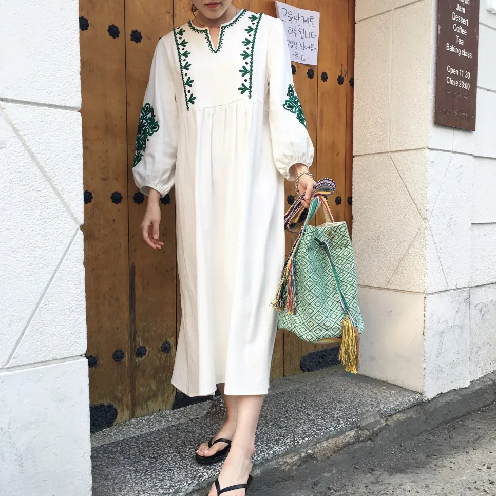 Женское платье с цветочной вышивкой повседневное Свободное длинное макси в