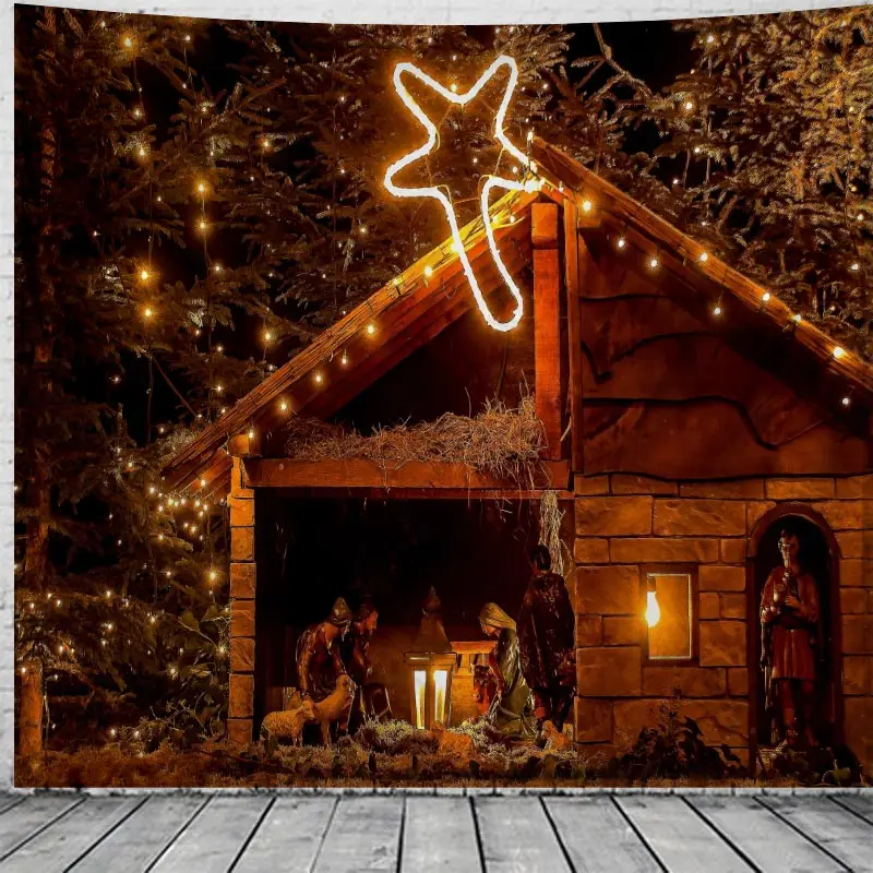 

Tapestry Christmas Wall Hanging Christmas Night Home Deco Christmas Castle Print Tapestries Large Size Drop Shipping Tapestries