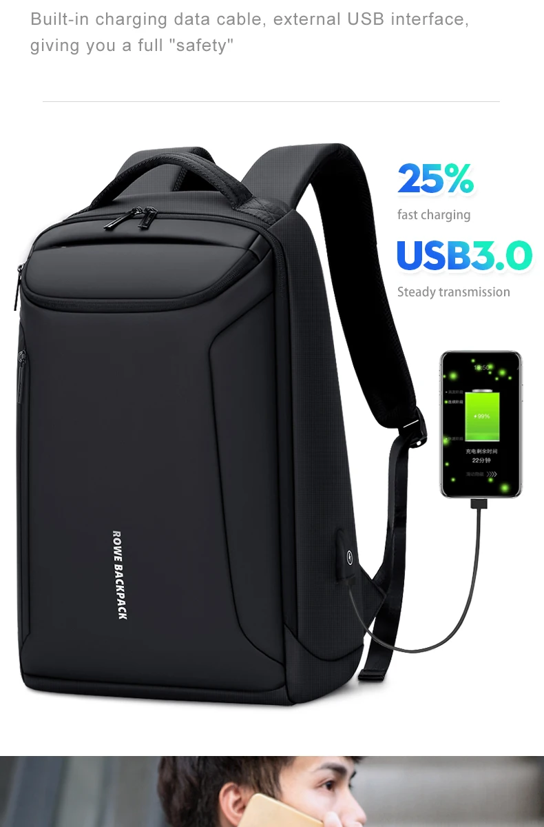 ROWE деловой мужской Многофункциональный модный рюкзак большой емкости usb зарядка Водонепроницаемая дорожная сумка 15,6 дюймов Сумка для ноутбука