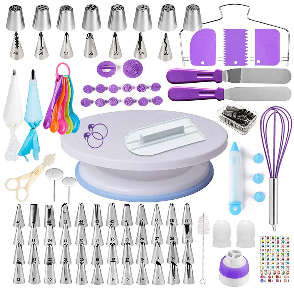 

137pcs/set Cake Turntable Kit Cake Decorating Bakery Tool Piping Nozzle Piping Bag Set Cakes Stand Cake Rotary Table Baking Tool