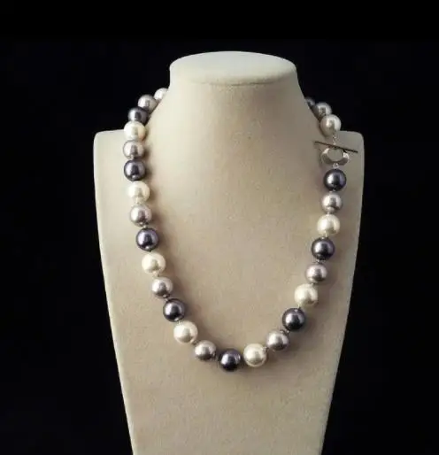 _ Новое реальное 12 мм Смешанное черное белое серое жемчужное ожерелье с морской