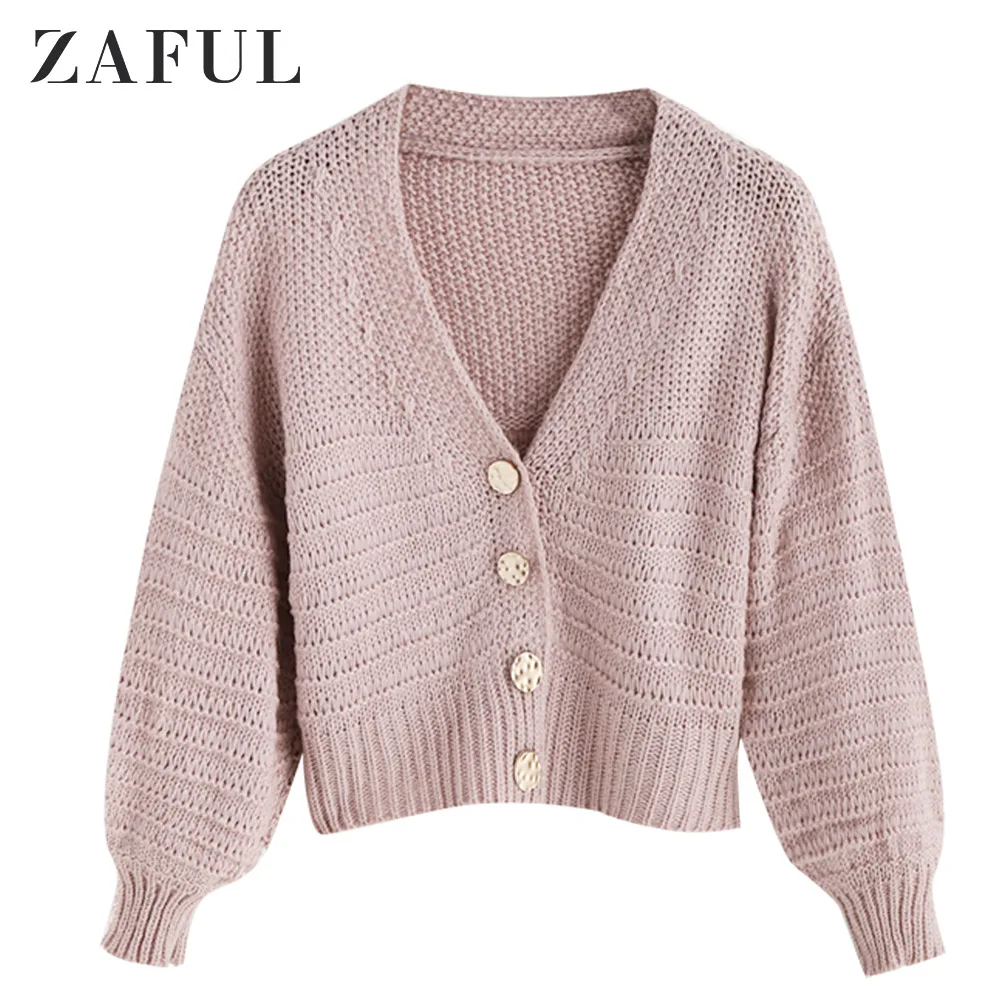 Женский короткий кардиган ZAFUL повседневный однотонный с рукавами-фонариками