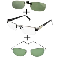 3pcs titanium progressive multifocal reading glasses men women polarized sunglasses ultralight pilot sunglasses clip
