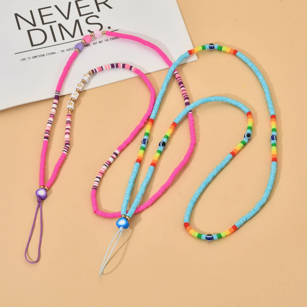 zmzy new accessories body trendy colorful beads chain mobile phone chain anti lost handmade clay cord lanyard women jewelry free global shipping