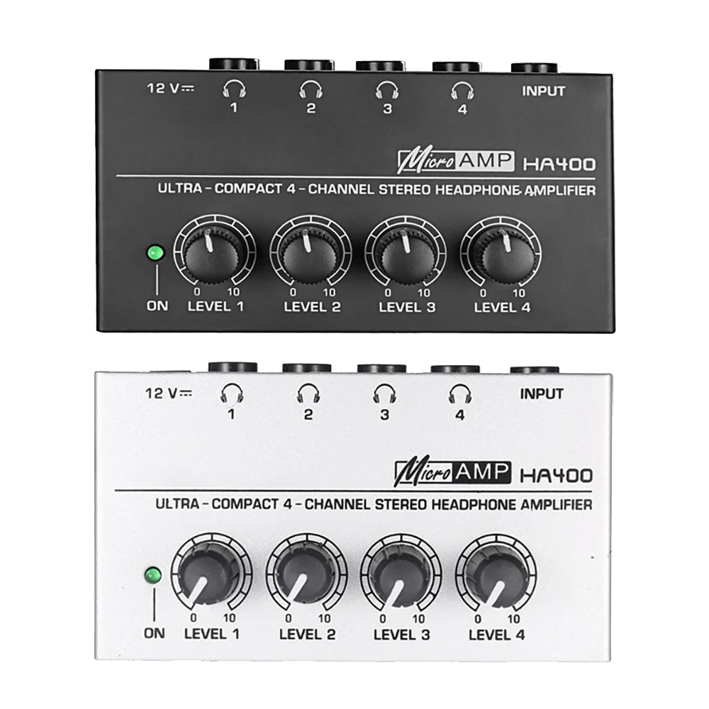 4 канала аудио стерео усилитель для наушников с адаптером питания черный Мини HA400