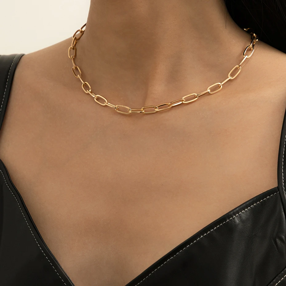 

Fashion Punk Gold Color Chain Choker Necklace Collares Statement Women Goth Thick Chain Clavicle Necklace 2021 Boho Jewelry