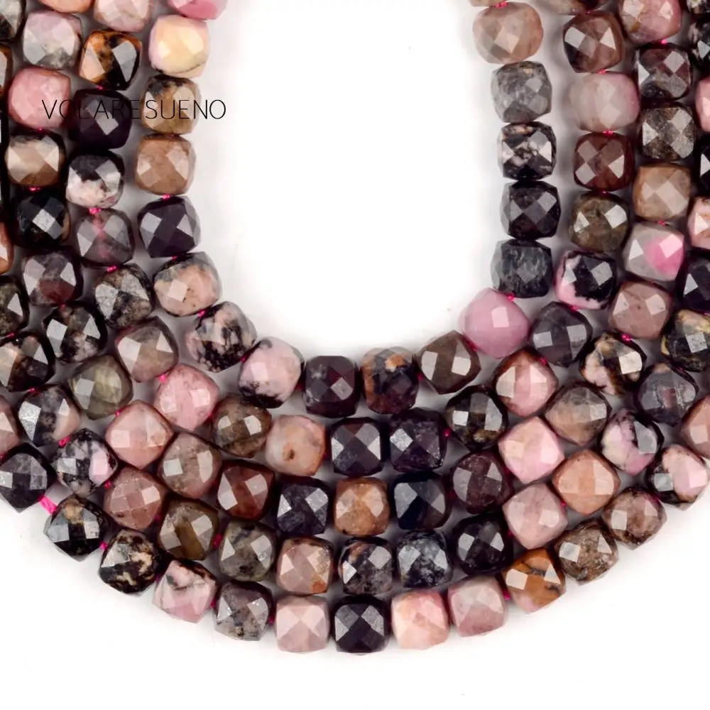 

Natural Gem Faceted Black Rhodonite Square Beads For Jewelry Making DIY Needlework Loose Spacer Stone Beads Bracelet Charms 15”