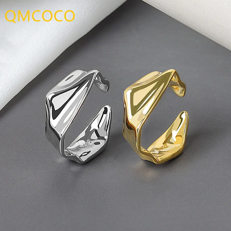 QMCOCO Irregular 925 Sterling Silver Rings Femme Simple Versatile Adjustable Fashion Women Jewelry Accessories