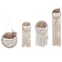 lace macrame wall hanging woven flower pot rattan bohemian style decorative gardening basket macrame plant hanger
