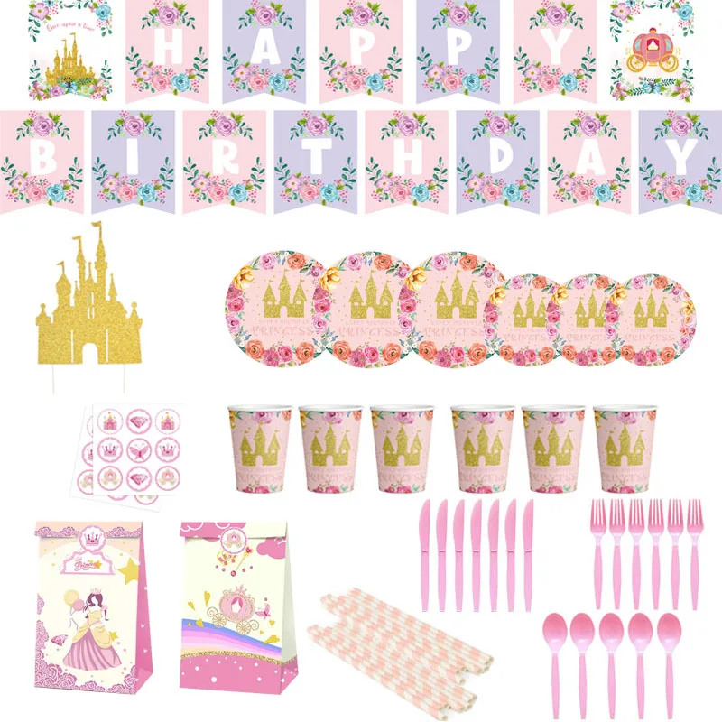 

Flower Crown Princess Castle Party Adult Paper Plates Paper Towel Suit Birthday Dinner Party Balloon Decoration Supplies 339