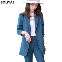 boliyae spring and autumn elegant women pants suit long sleeve fashion blazer trouser bussiness jacket office lady 2 pieces sets