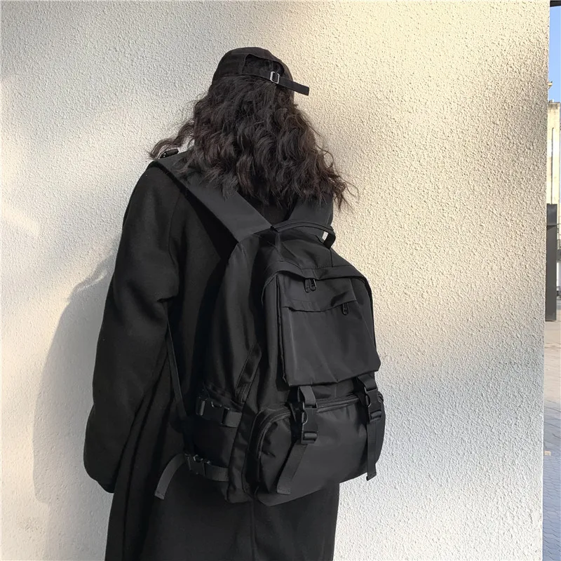 

Высококачественный однотонный модный школьный ранец для студентов колледжа универсальный рюкзак большой вместимости Темный рюкзак