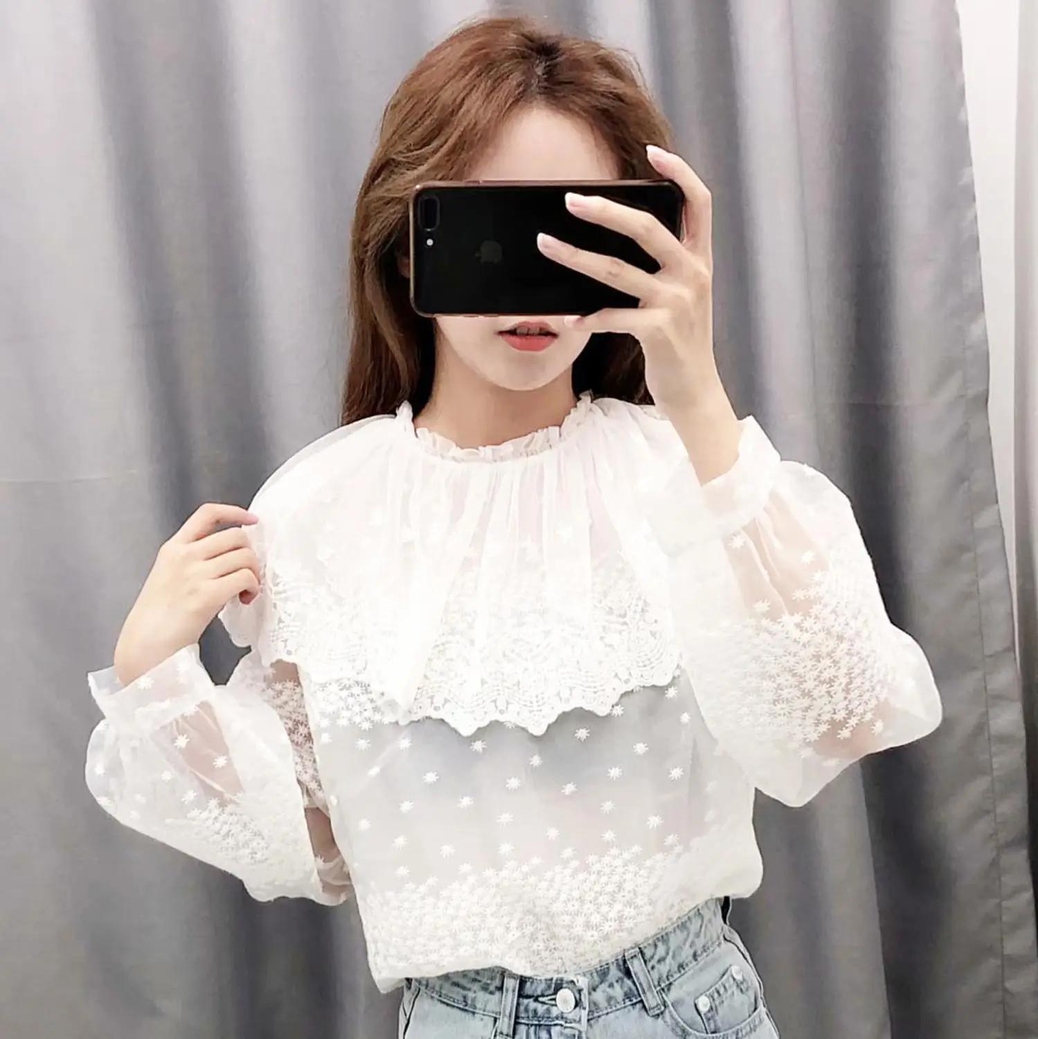 Spicylace винтажная Цветочная ламинированная вышивка строчка рубашка Женская мода