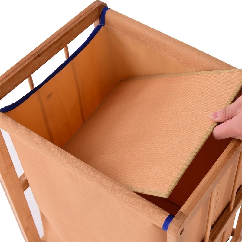 

High Quality Bamboo Frame Durable Clothes Storage Laundry Hamper Smooth Exquisite Handled Soft Polyester Fabric Basket HW56581