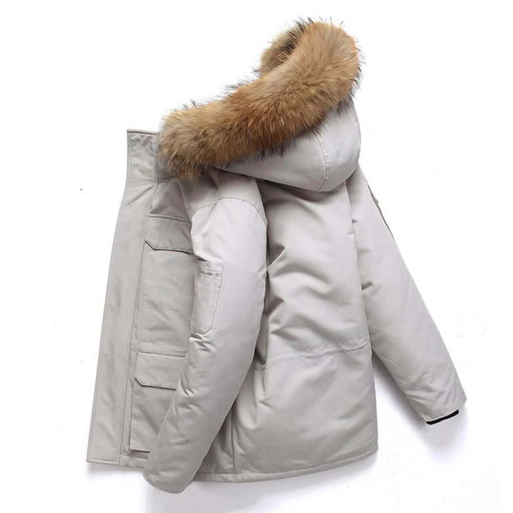 

30 Degree Winter Jacket Men Down Parkas White Duck Down Parkas Coat Fur Hooded Thick Warm Windbproof Men Snow Overcoat S-XXXL