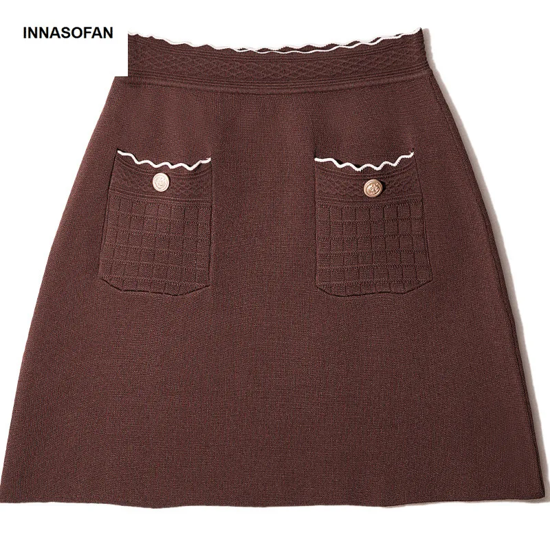 INNASOFAN трикотажная Мини-юбка Женская осенне-зимняя юбка с высокой талией модная