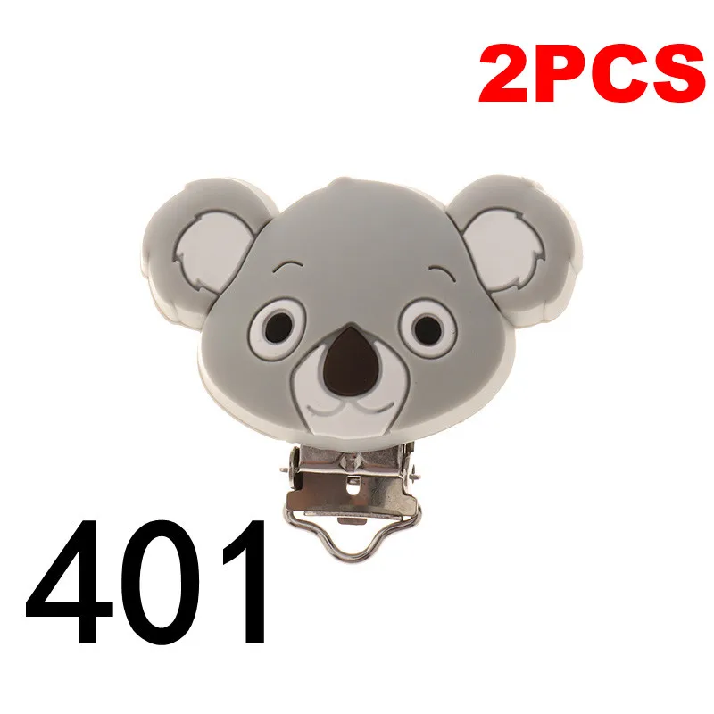 KC-401 Gray Fkisbox 2pcs Mouse Pacifier Clip Silicone Bead Baby Teether& Plastic Teething Accessories Nipple Clasps Toy DIY Round Koala - Цвет: KC-401 Gray