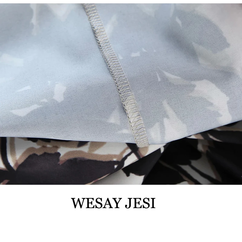 

WESAY JESI Women's Shirt Vintage O-Collar Leaf Print Smock Bow Tie Blouse Ladies Long Sleeve Business Buttons Blusas Chic Tops