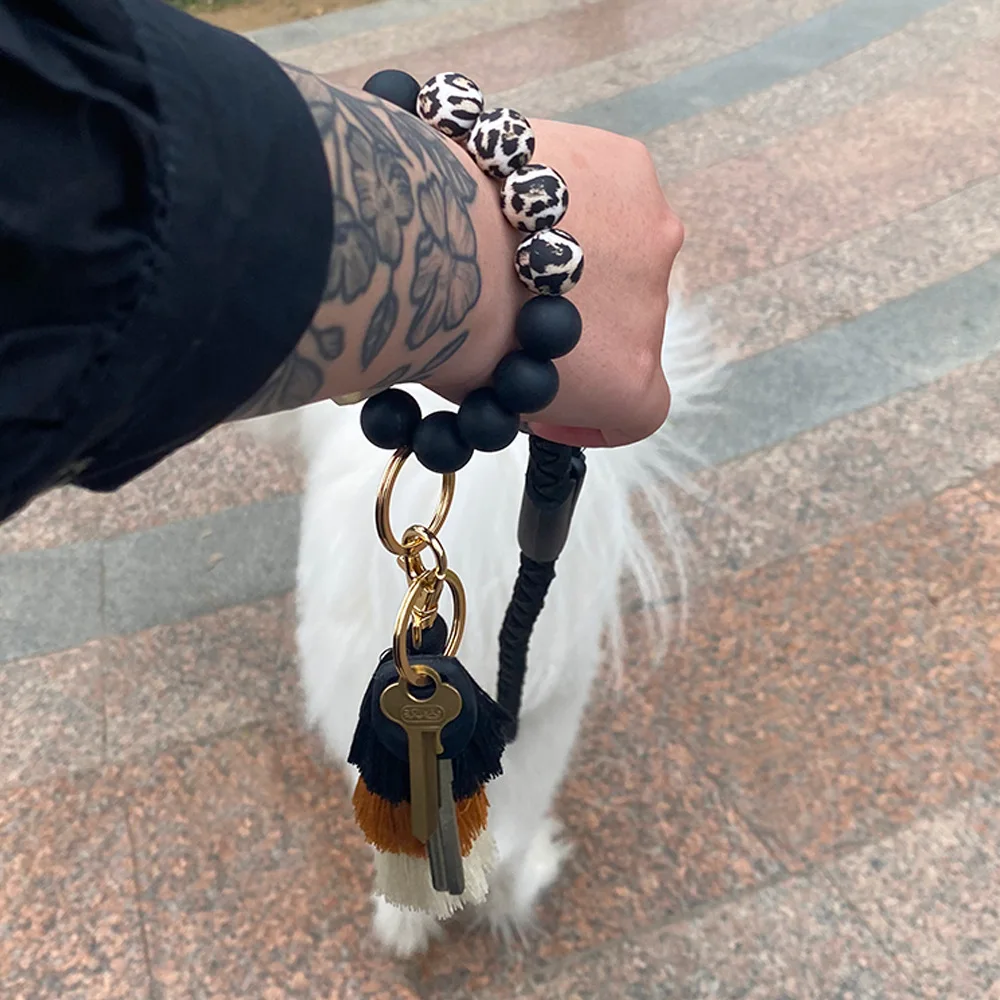 Браслеты с леопардовыми силикагелевыми бусинами брелок для женщин и мужчин