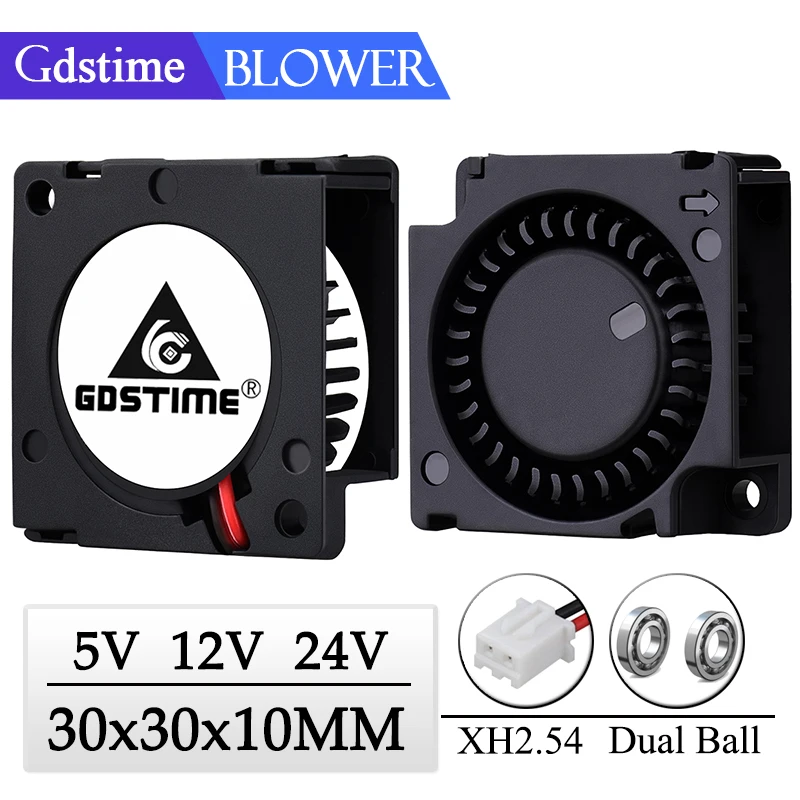 

2 Pieces Gdstime DC 5V 12V 24V 30x30x10mm Sleeve Dual Ball 1 inch Small Mini Blower Cooling Fan 30mm x 10mm 3cm 3010 3D Printer