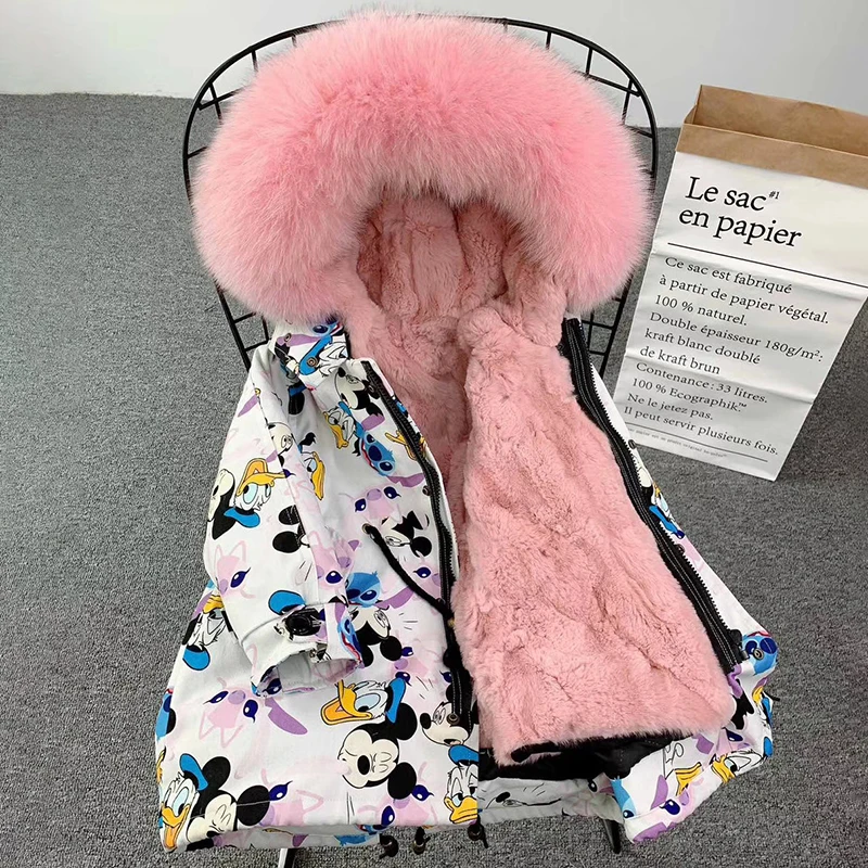 White Coat Pink От 4 до 12 лет шуба натуральный мех для девочек детские меховые куртки теплые парки с капюшоном для маленьких девочек зимнее пальто для мальчиков и девочек утепленные детские зимние костюмы - Цвет: White Coat Pink