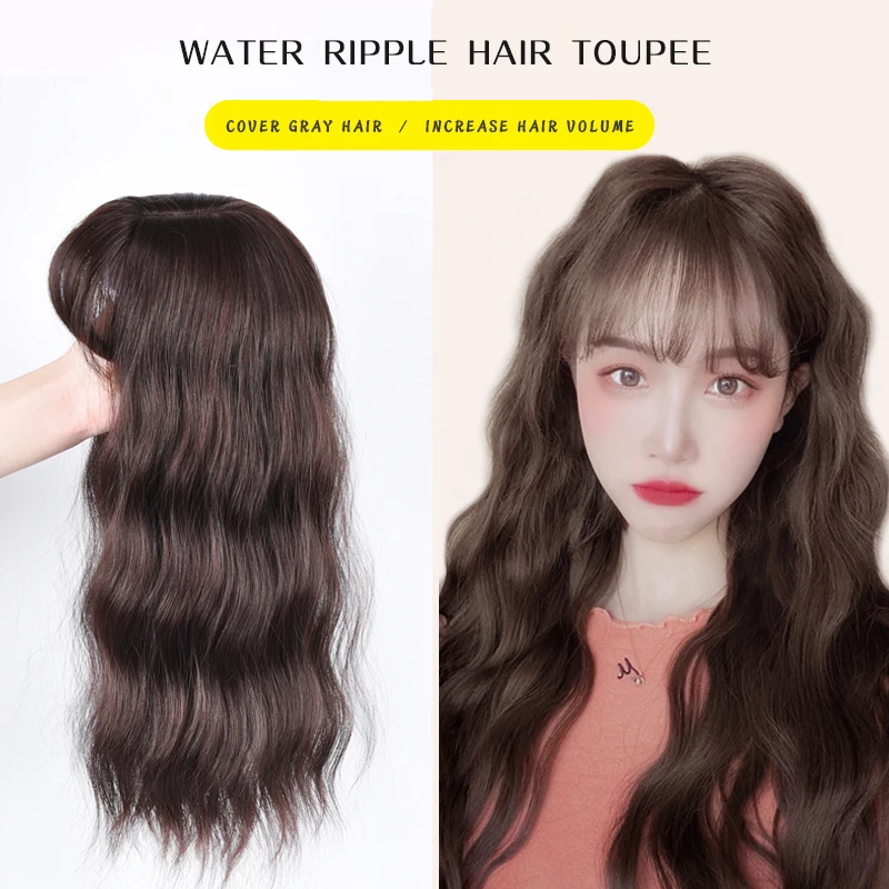 

LANLAN коричневые/черные синтетические шиньоны с челкой 2 заколки в волосах водные волнистые волосы для женщин филировочные волосы термостойк...