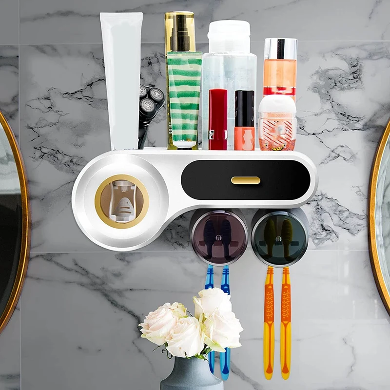 Держатель для зубной щетки настенный диспенсер пасты 4 отделения кистей 2 чашки 1