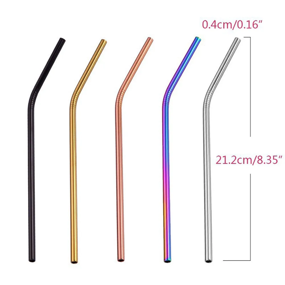 

Stainless Steel Straw Reusable Straight Bent Straw Metal Straws With Cleaner Brush Bar Supplies Kitchen Bar Straw Accessories