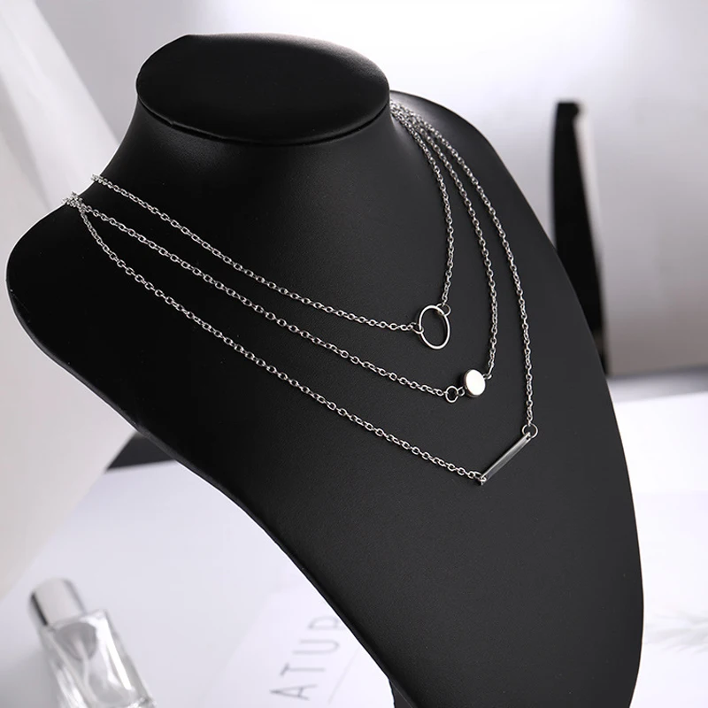 

Hot Sale Fashion Statement Multilayer Necklace Multi-element Metal Rod Circles Geometric Round Chokers Necklaces Women Jewelry