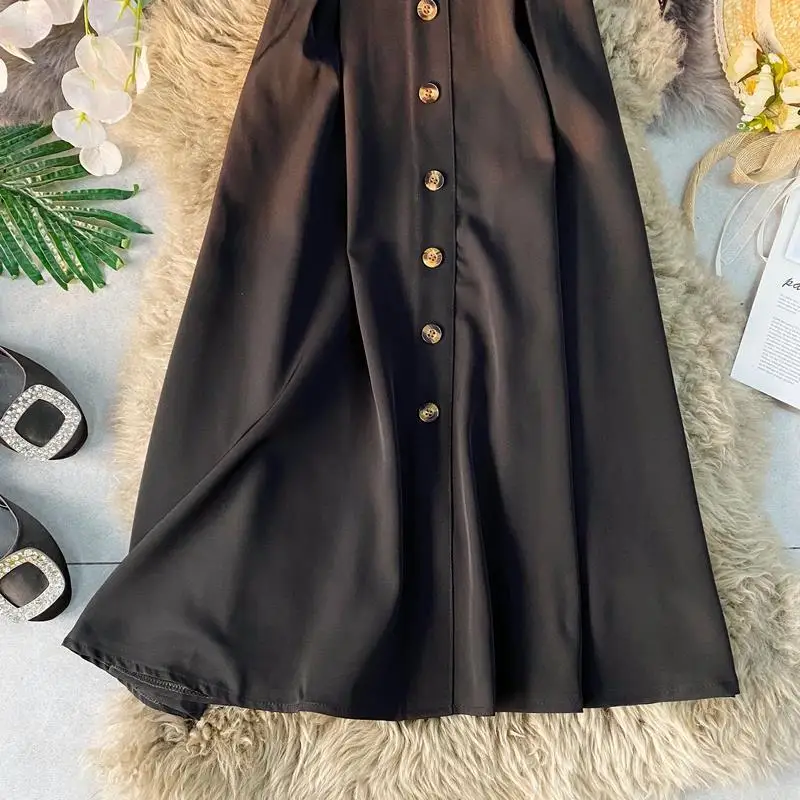 

Autumn Summer Women's Vintage A Line Long Skirt Female High Waist Elegant Buttons Skirts Fashion Ankle Length Skirts For Women