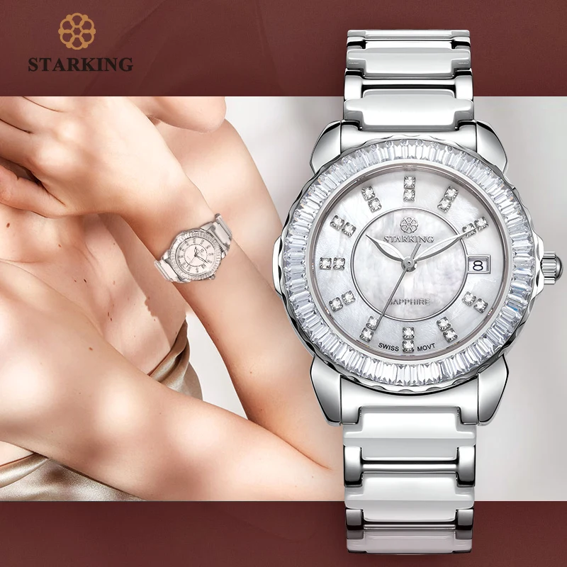 Часы наручные STARKING женские кварцевые с керамическим ремешком роскошные модные