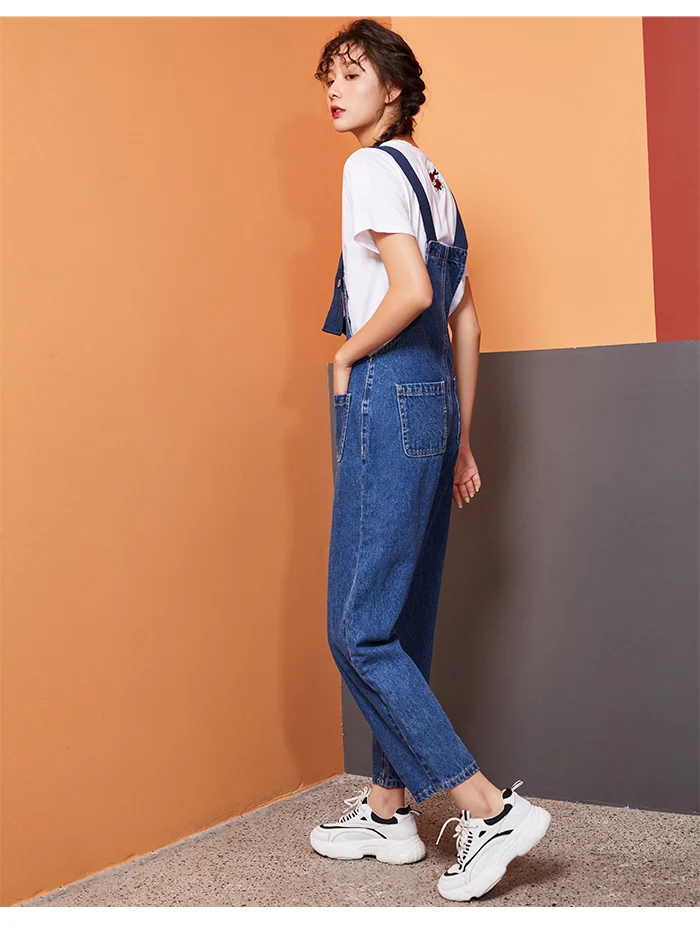 Женские молодежные джинсы-капри LEIJIJEANS, стильные темно-синие свободные джинсы с лямками, повседневная модель 9145 большого размера