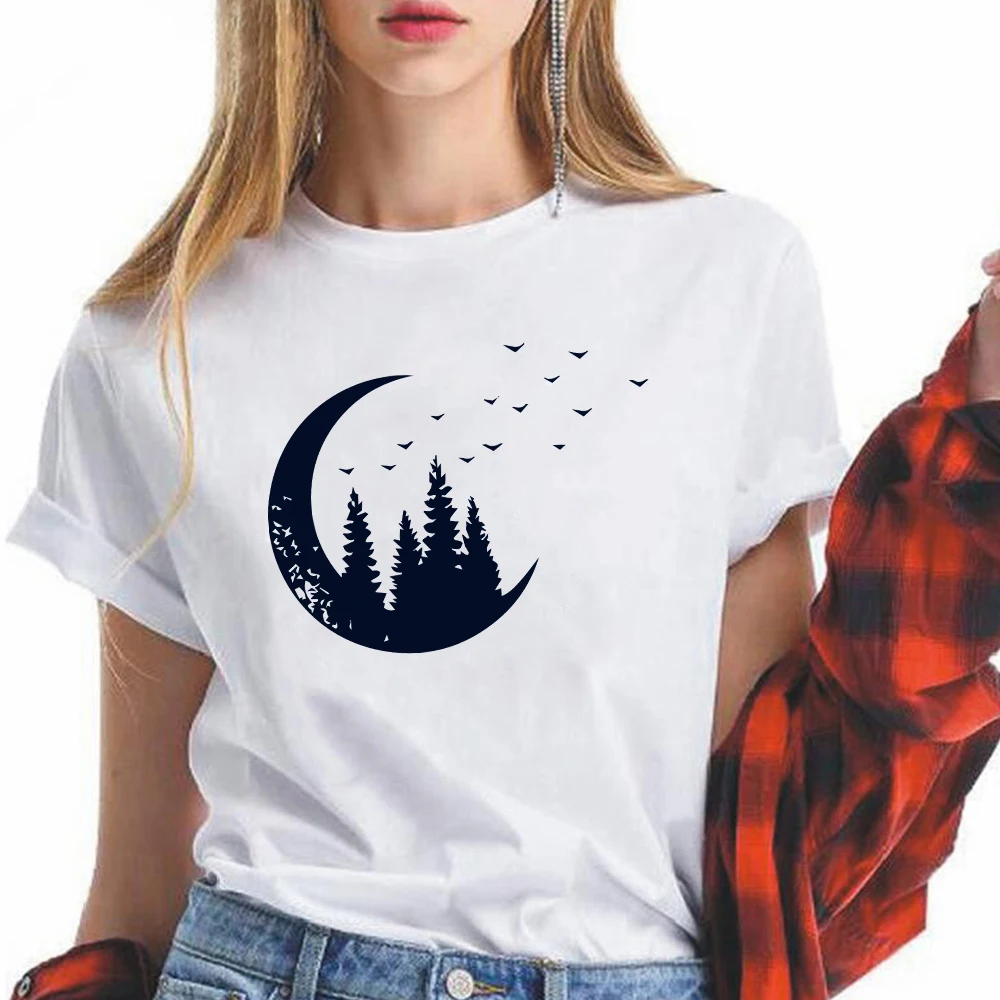

Dark Forest Print Cosmic Belief Gothic Women T-shirts White Tops Ulzzang Streetwear Tshirt Harajuku Plus Size 3XL Tee shirt