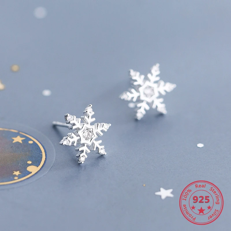 

New Listing 925 Sterling Silver Jewelry Christmas Snowflake Zircon Female Stud Earrings Fashion Christmas Present