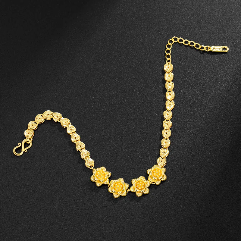 

Fashion Simple Jewelry Yellow Gold Filled Women Flower Retro Chain Bracelet
