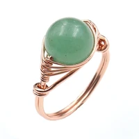 rose gold color wire wrap round beads green aventurine resizable ring citrines crystal jewelry