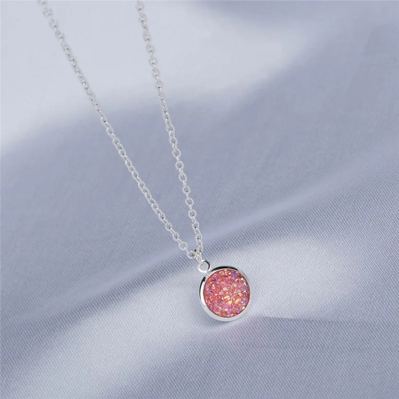

Fashion Round Natural Druse Necklace For Women Charm Silver Color Choker Pendant Necklace Party Jewelry