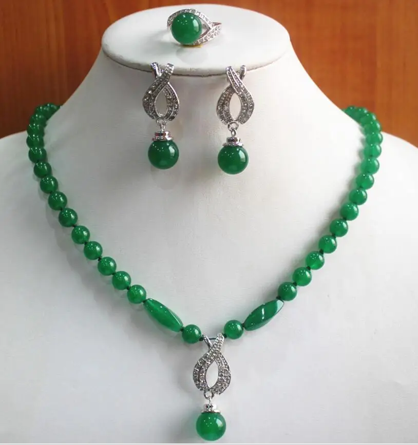 Free Shipping 2 colors best gift jewelry set!Wholesale factory price Women's semi-preciousNatural jade Necklace earring ring(7/8 |