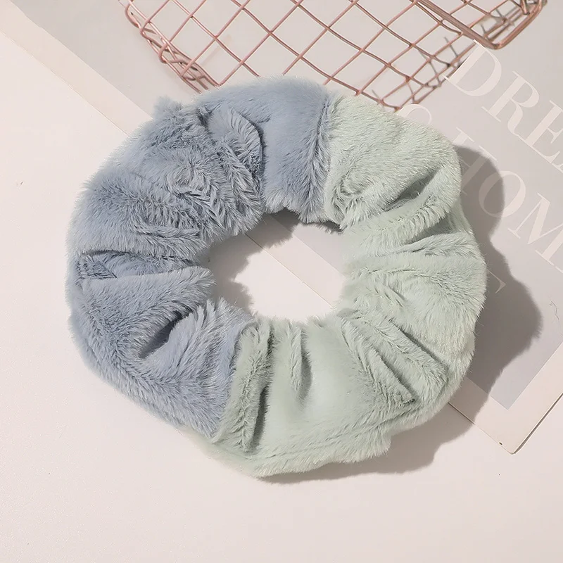 

Trendy Contrast Color Faux Rabbit Fur Scrunchies Women Winter Elastic Hair Bands For Hair Accessories Ornament Rubber Band