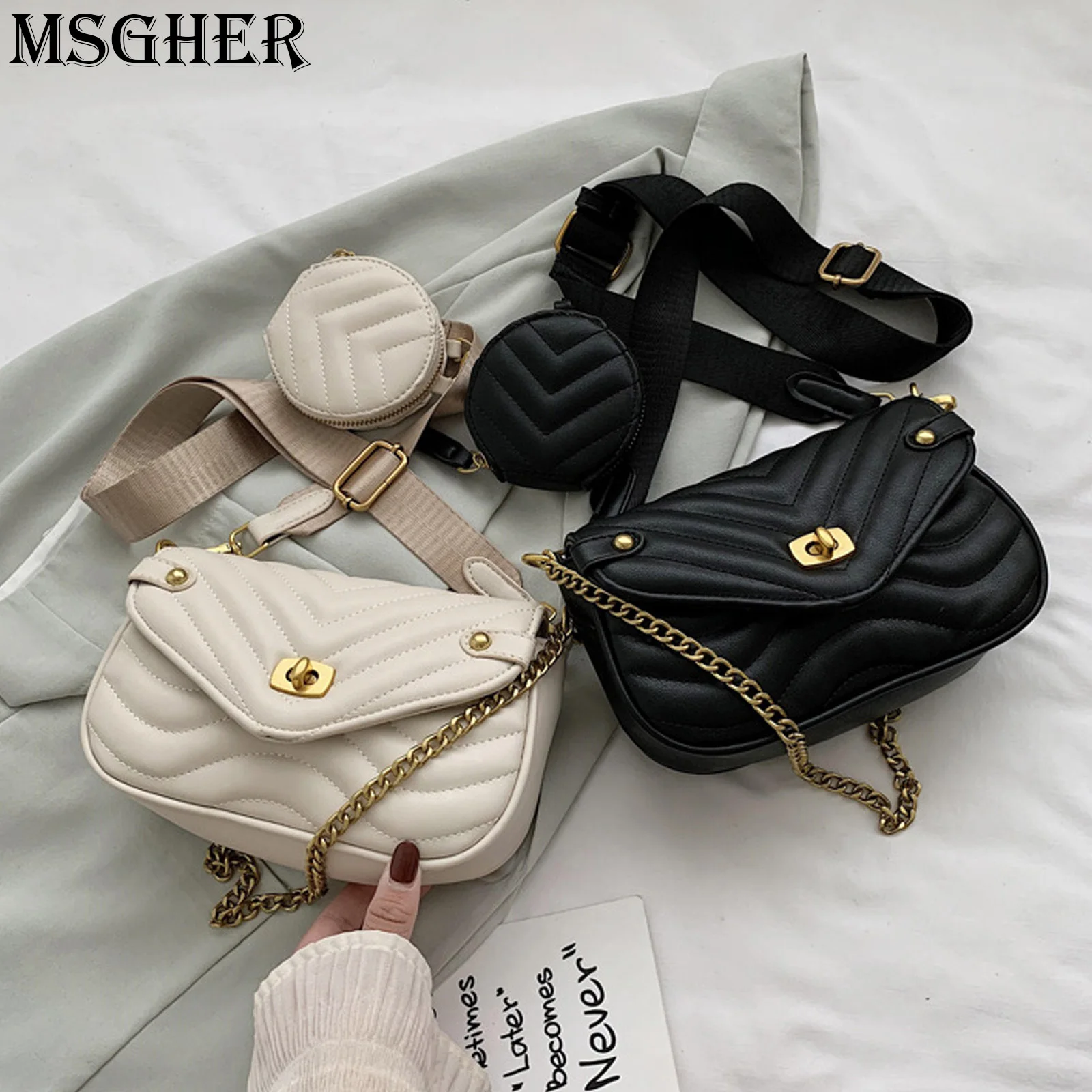 

Small Crossbody Purses for Women Pu Leather Chain Quilted Handbag Designer Shoulder Bags Mini Coin Cellphone Purse Set 2pcs B072