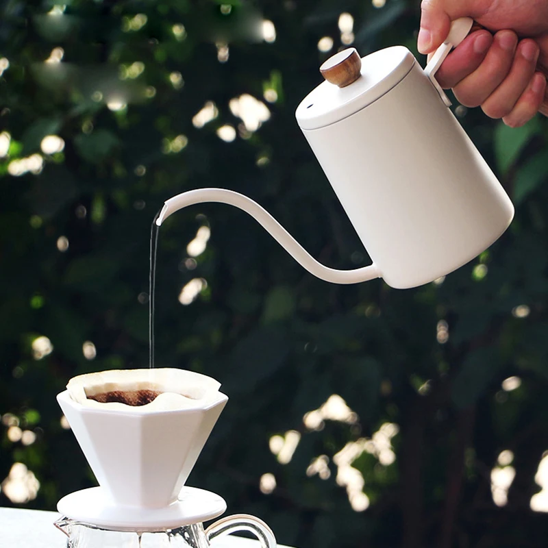 Chaleira de café expresso 600ml, chaleira por gotejamento em aço inoxidável com alça, pote de café longo com pescoço de ganso, chaleira por gotejamento para café e chá