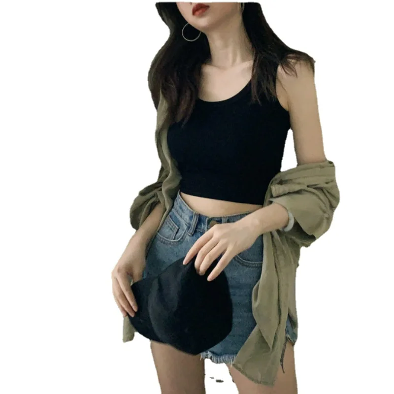 

3 Colors Sexy Slim Crossover Women's Summer Bibs Empty Summer Streetwear Crop Top Solid Color Cotton Basic Women's Shirt