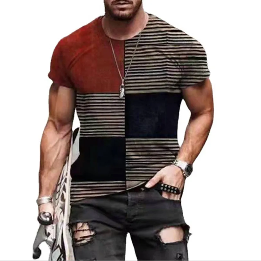 Новинка 2021, Мужская футболка, модная рубашка в клетку с коротким рукавом и принтом, летняя модная повседневная свободная Мужская футболка