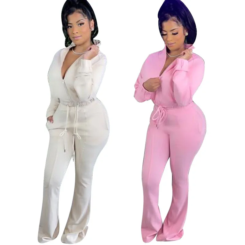 

Fashion Women's Suit Summer Casual Hot Sale High Neck Zipper Solid Color Slim Wide Leg Trousers Sports Two-piece Suit Donsignet